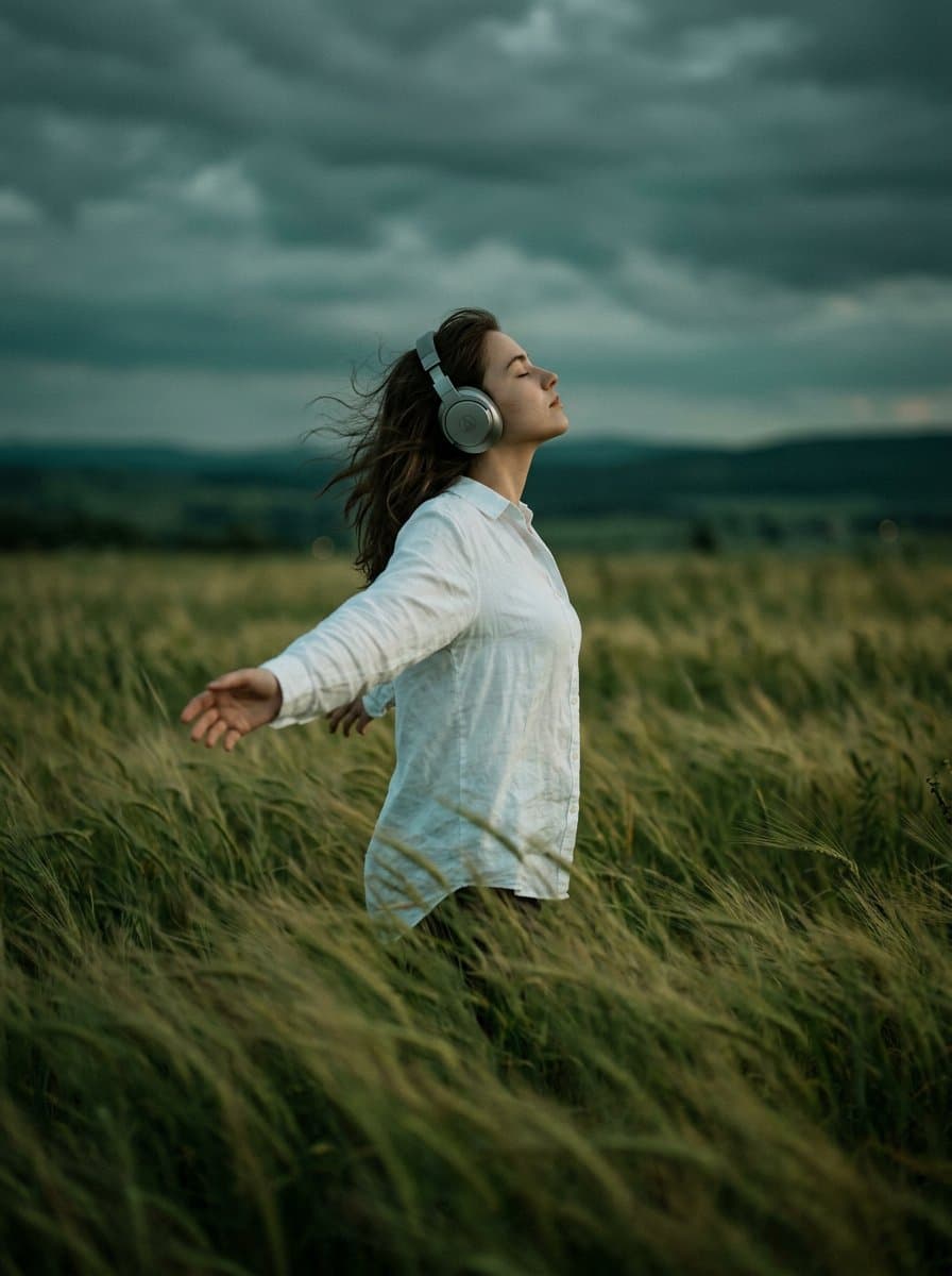 Moody Cinematic Woman Portrait in Grass