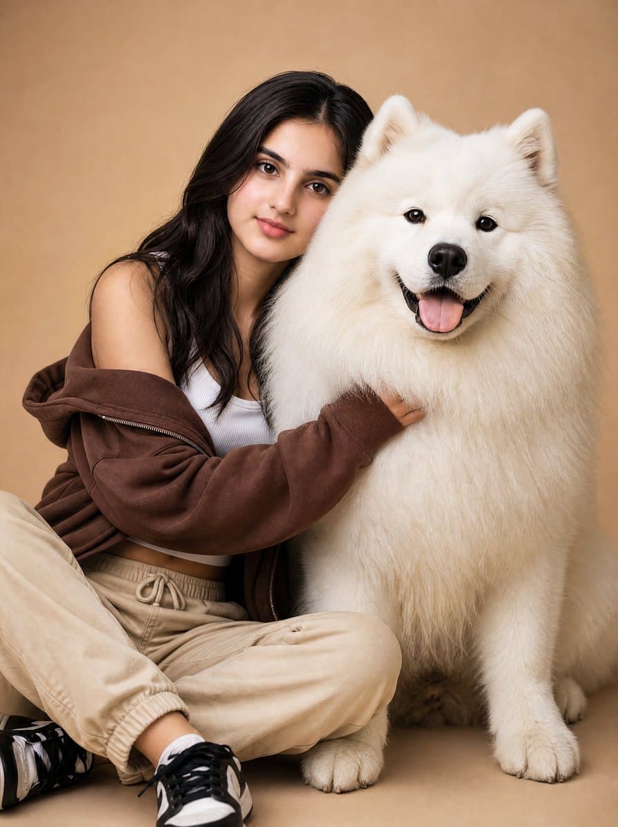 Wholesome Girl and Samoyed Friendship Portrait
