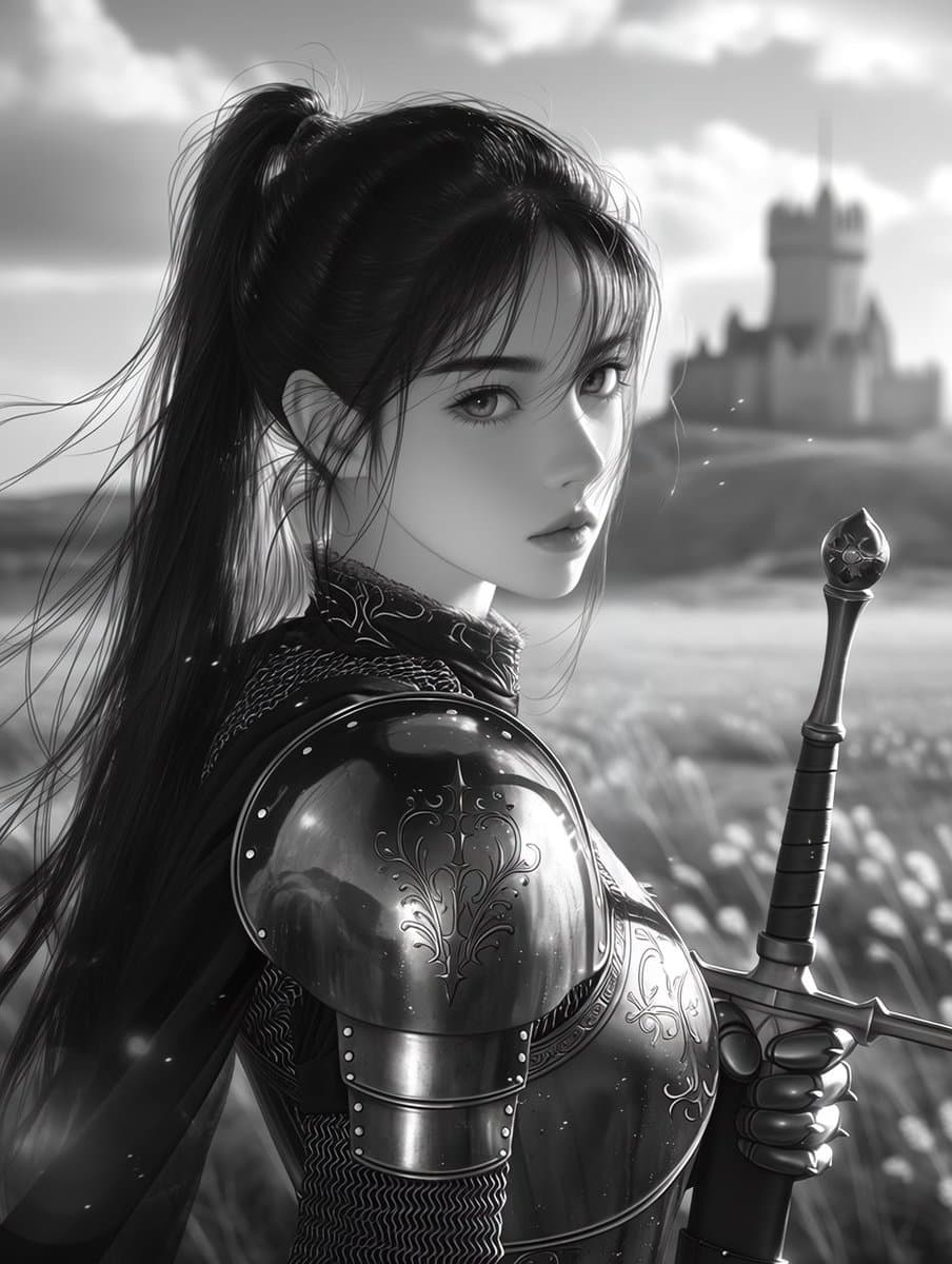 Monochrome Female Knight Portrait