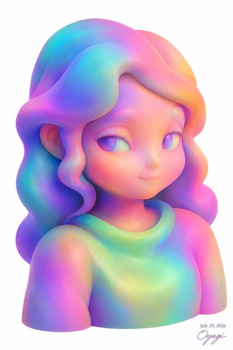 Pastel Rainbow 3D Girl Bust