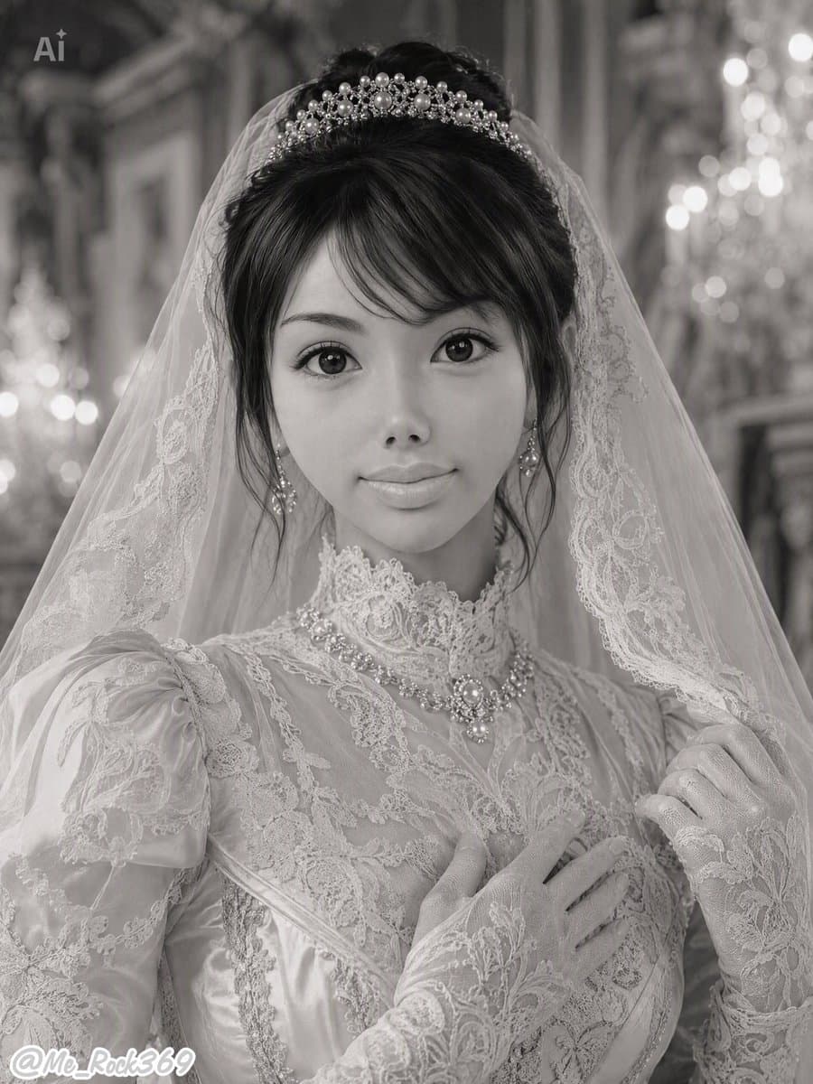 Monochrome Victorian Bridal Portrait