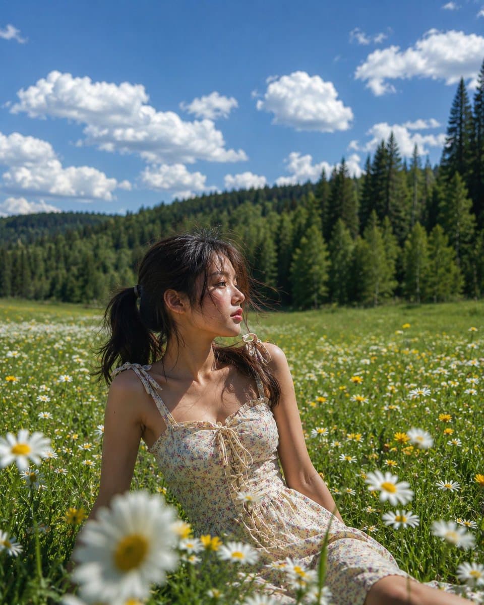 Photorealistic Meadow Fashion Editorial