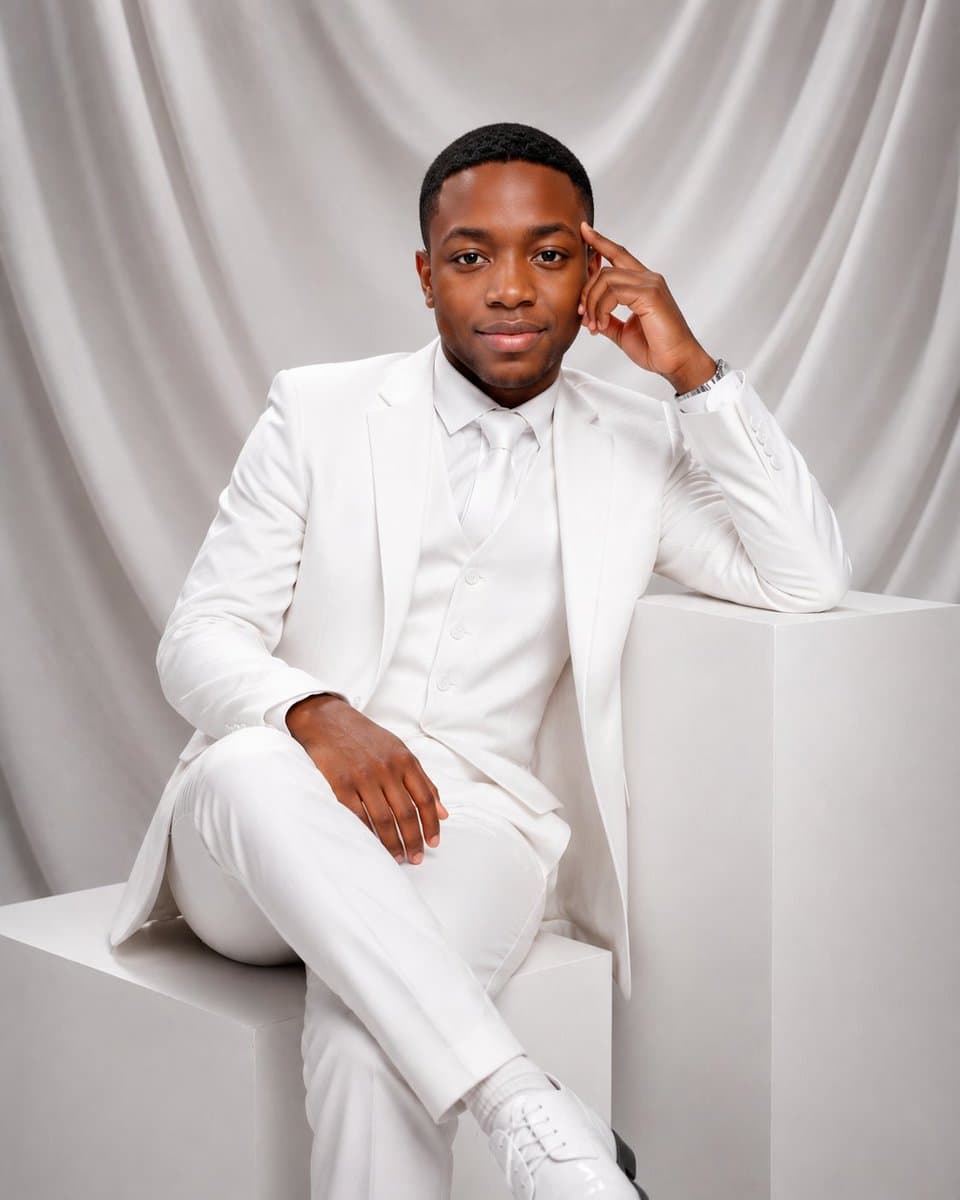 Luxury White Suit Studio Portrait