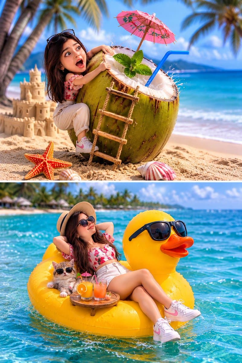 Whimsical Tropical Split-Screen Vacation