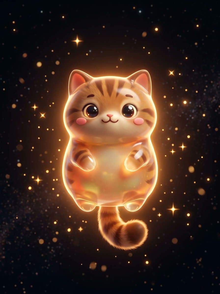 Cute Floating Glossy Space Tabby Cat