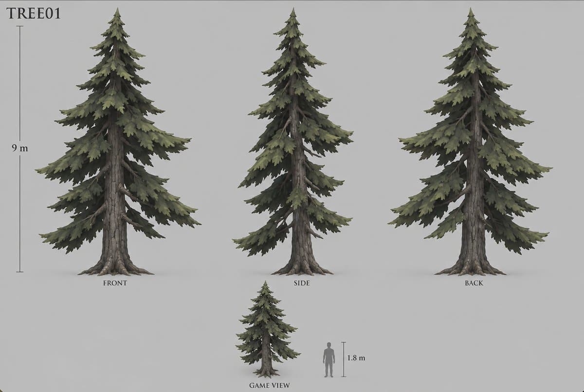 Stylized Pine Tree Game Asset Sheet