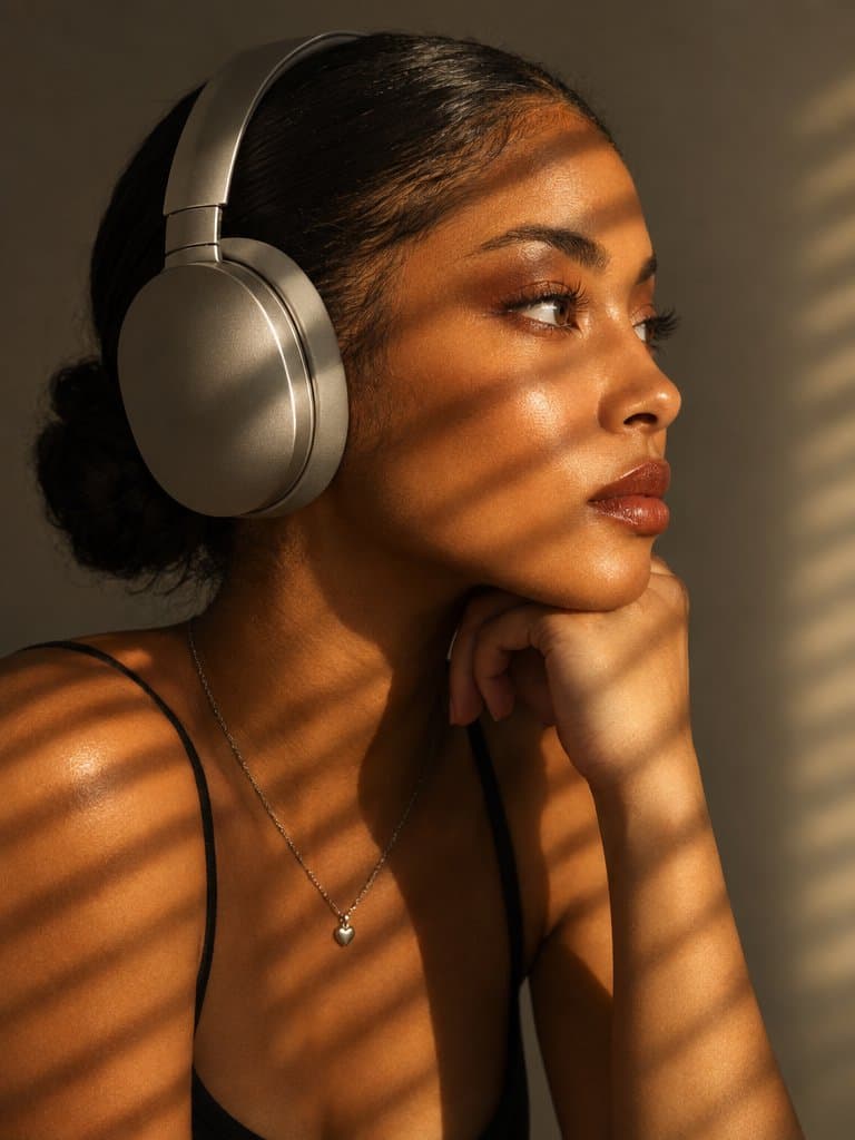Sunlit Portrait with Headphones