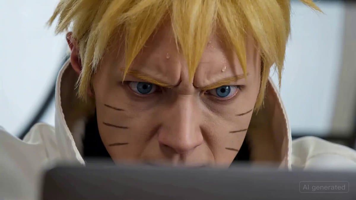 Naruto coding intensely and throwing a laptop