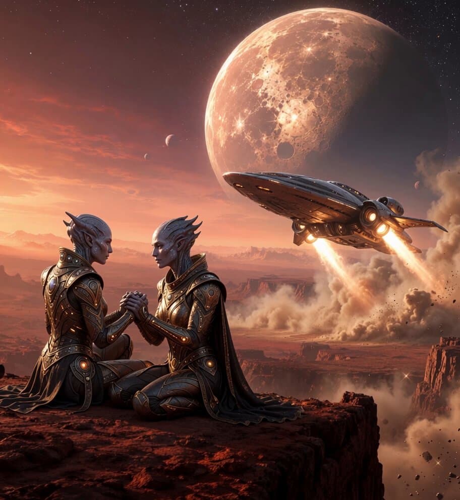 Alien Couple Spaceship Launch
